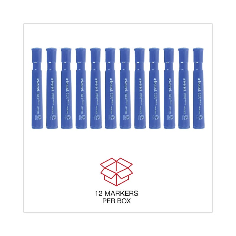 Universal Chisel Tip Permanent Marker, Broad Chisel Tip, Blue, Dozen - Image 4